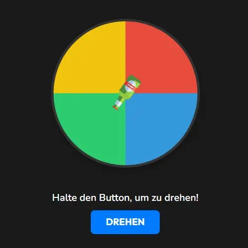 Flaschendrehen digital Screenshot vom Online Tool zwecks Flasche drehen Spiel 2 bis 10 Personen toolhubs.de