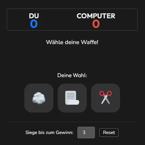 Schere Stein Papier online Screenshot vom Online Tool Schnick Schnack Schnuck gegen Computer oder Mehrspieler toolhubs.de
